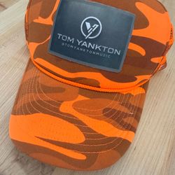 Rare Tom Yankton music Neon Orange Camo Trucker Hat country hunting cap mesh