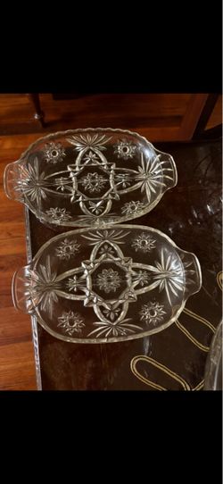 2 Pc Vintage Anchor  Pressed Cut Glass Serving