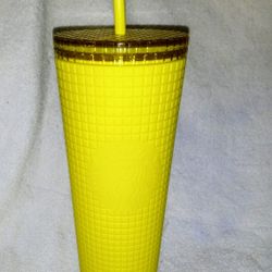 New Starbucks Yellow Soft Touch Grid Tumbler 24oz