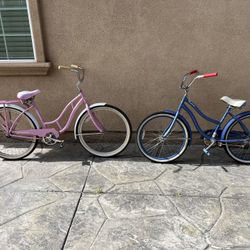 2 beach cruiser bike 26” tires good condition asking $100 / and blue 24” tires $50 
