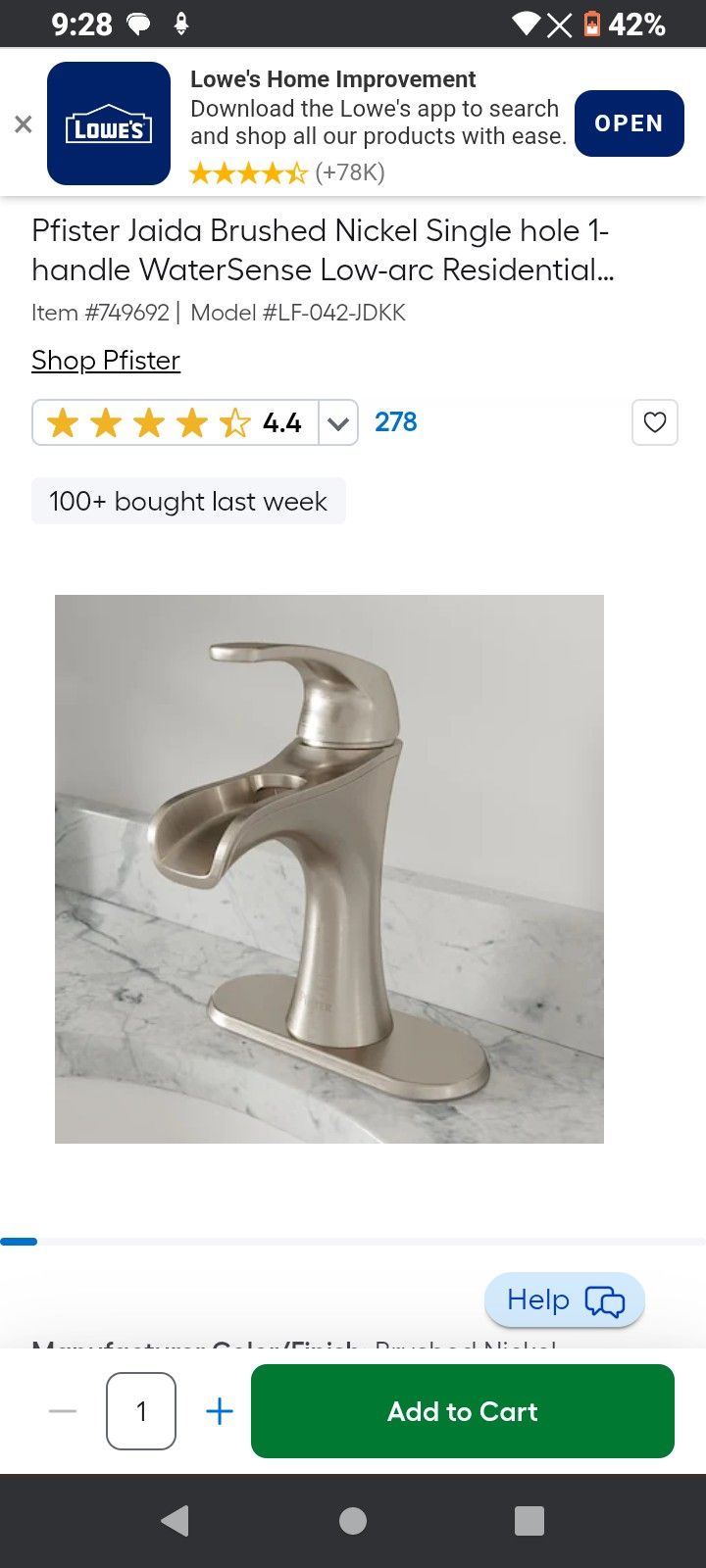Pfister Jaida Brass Nickel Open Faucet
