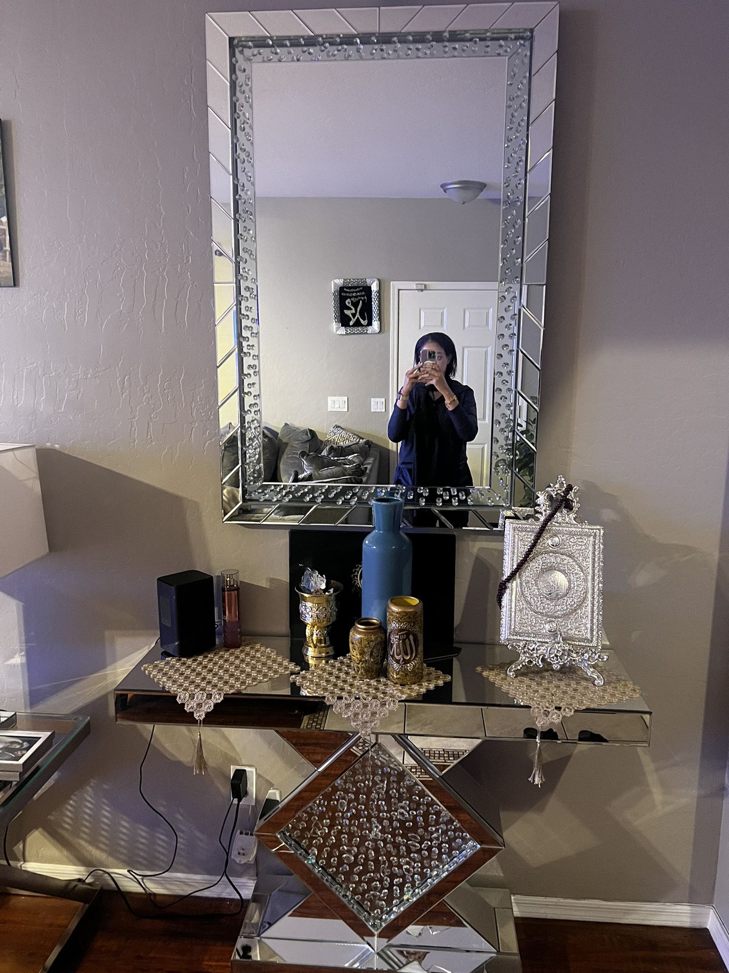Mirror And Glass Vanity Table Set