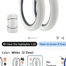 16 in x 2.125 in Bike Tires, White, New