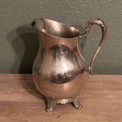 Vintage Silverplate Water Pitcher with Ice Guard 9” Tall