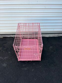 24” Wire Dog Crate, Leak-Proof Tray, Metal, Foldable, Durable, Pink, with Durable and Water-Resistant Crate Mat, Pink