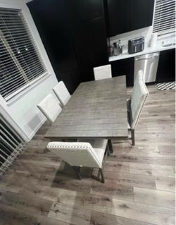 Gray Rectangular Wood Dining Table🍽️6 Chair Fit🪑