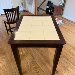 Elegant Tile-Top Dining Table with 4 Matching Chairs – Solid Wood, Excellent Condition