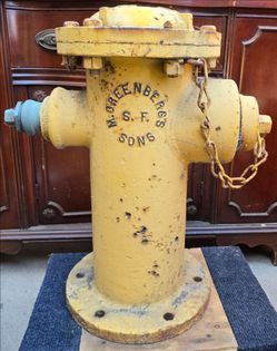A vintage M. Greenberg’s Sons San Francisco fire hydrant made of cast iron.