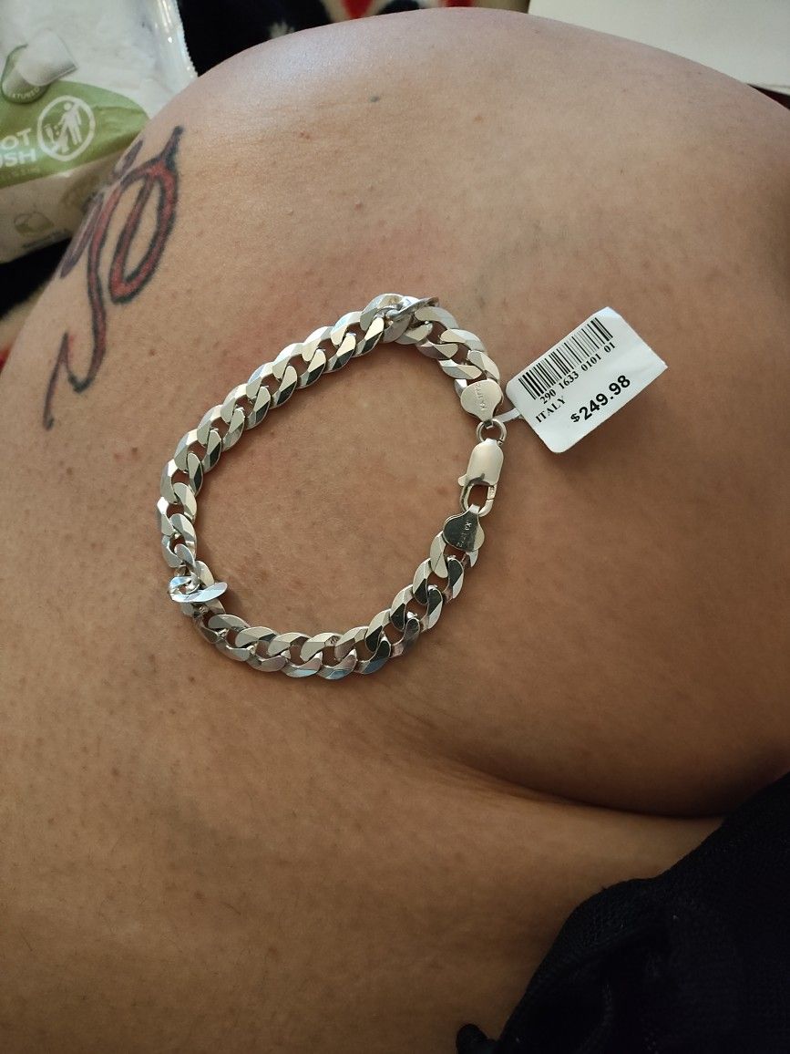 Solid Silver Men's Bracelet SS Curb 9 in Sterling Silver 