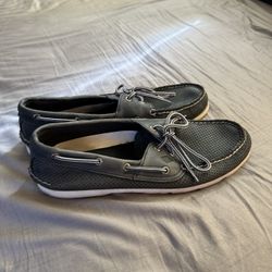 SPERRY Top-Sider Leather Boat Shoes. Mens size: 10.5. Navy Blue/White. Leather 