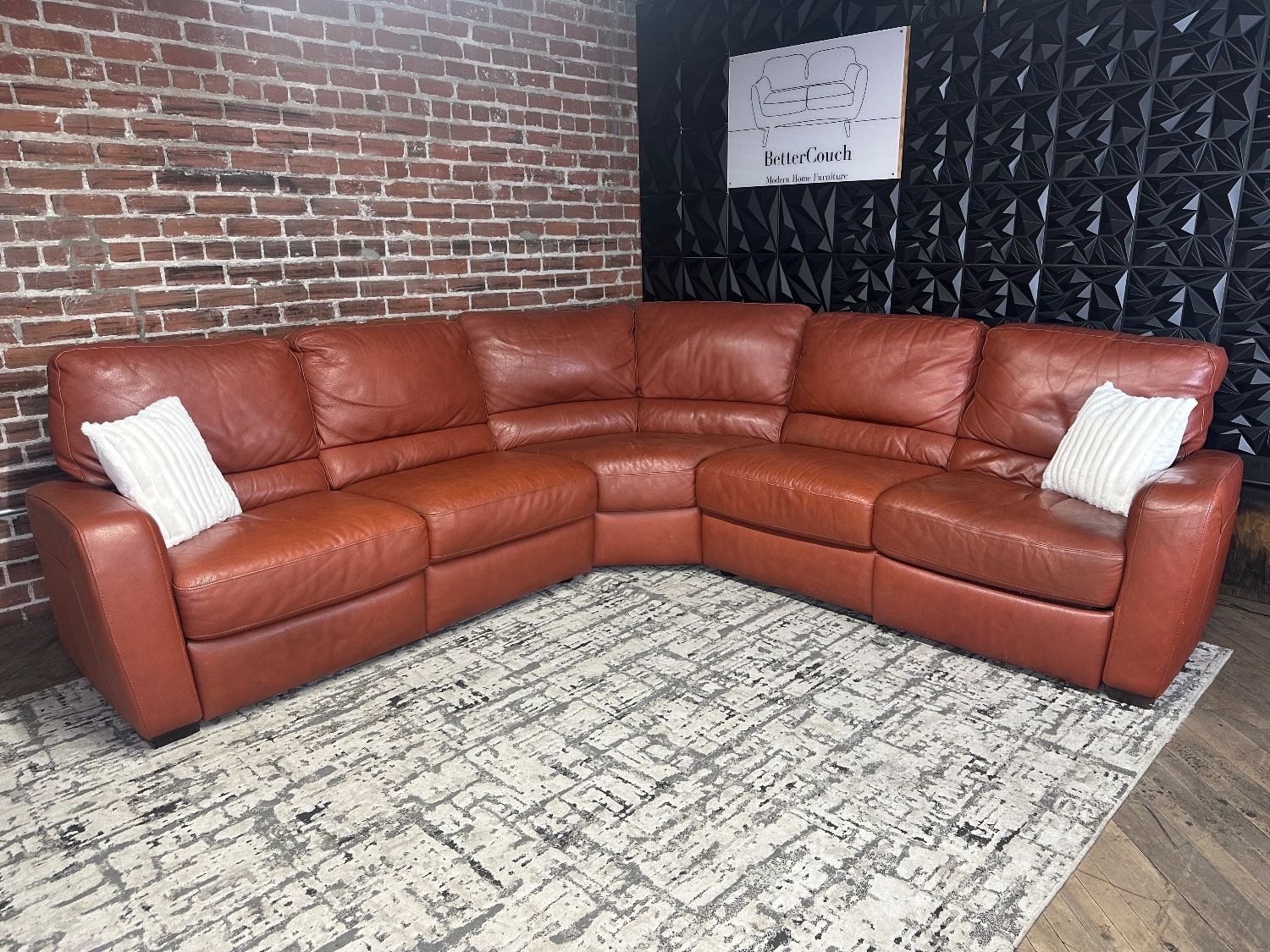 Delivery Available Maceys red 3pc leather sectional sofa couch