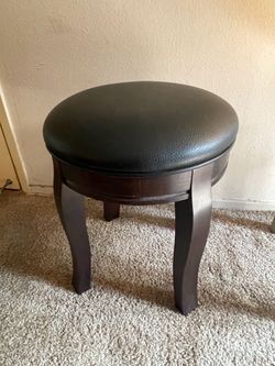 Solid Wood Vanity Stool w/ Padded Black Seat – Heavy Duty