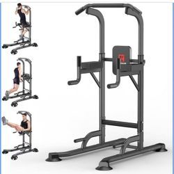 Power Tower Adjustable Height Pull Up & Dip Station Multi-Function Home Strength Training Fitness Workout Station for Home Gym