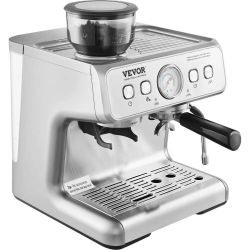 976#Espresso Machine with Grinder, 15 Bar Semi-Automatic Espresso Coffee Maker with Milk Frother Steam Wand, Removable Water Tank & Pressure Gauge for