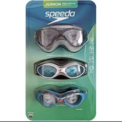 NEW 3-Pack Speedo Junior Swimming Goggles Ages 6-14 UV Protection Latex Free