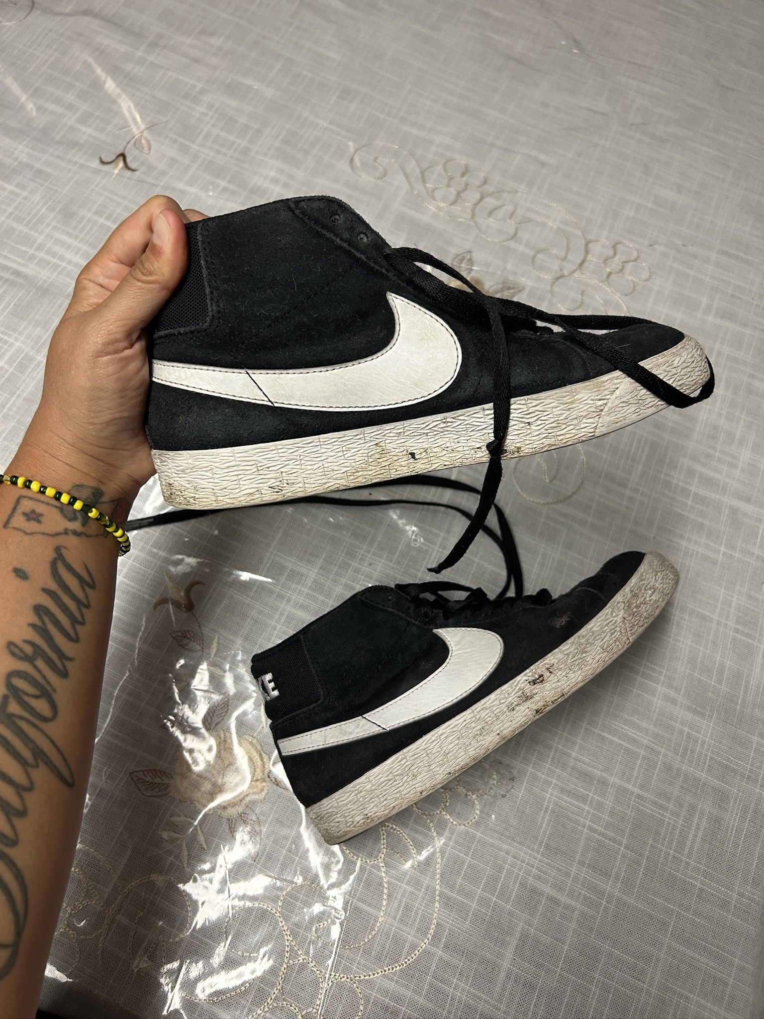 Nike SB Blazer Mid Black Suede White Swoosh Sneakers (Size 6 Mens/Youth)