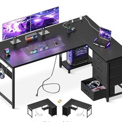 ReversibleL-Shaped Gaming Desk with Drawers, Outlets, Host stand - New
