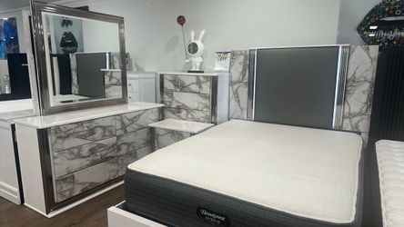 Amazing Offer Now‼️Beautiful White Marbel 5pc Bedroom Set $1499