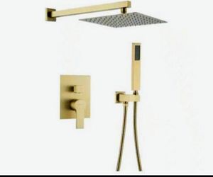 Shower System 1 Spray Pattern Dual Heads Anti Scalding, Hammer, Pressure Brushed Gold