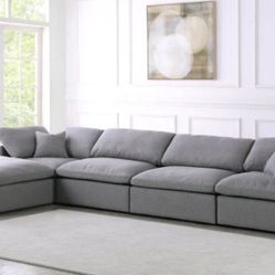 Serene Linen / Wood Grey Deluxe Cloud Modular Sectional

