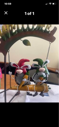 NEW SOLAR LIGHTS RABBIT SWING GNOMES DECOR