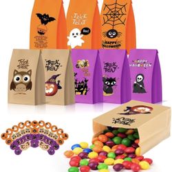 Brand New 56pcs Halloween Candy Paper Treat Bags With Stickers(check My other Listings As Well)