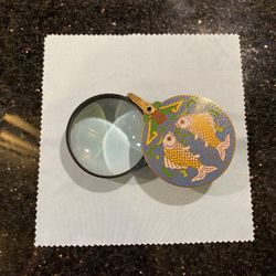 Antique Cloisonné Enamel Koi Fish Fortune Luck Pendant Magnifying Glass Chinese 