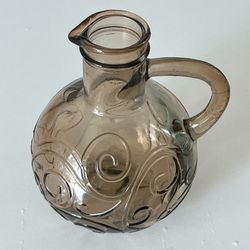 Glass Jug Decanter Pour Bottle Maple Syrup Kettle w/ Handle Brown Decor 5 1/2"