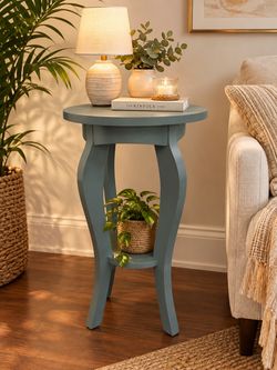 Round Accent Side Table with Lower Shelf
