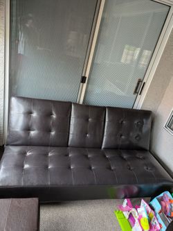 Dark Brown Faux leather Futon Sofa