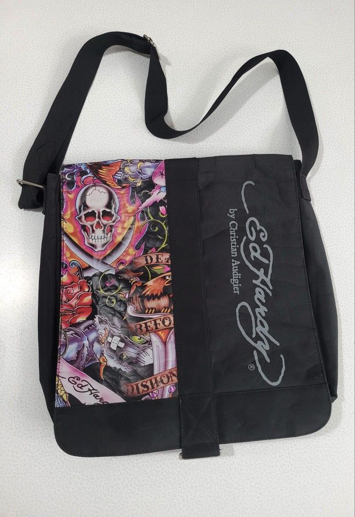 Ed Hardy Messenger Bag Death Before Dishonor Y2K Black