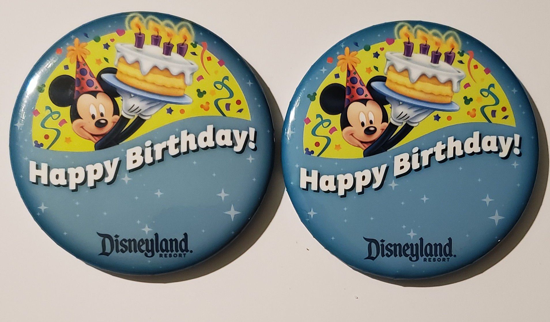 (2)disneyland 3" Happy Birthday Button Pin Disney