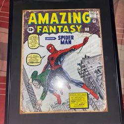 Spider-Man Tin Sign Comic Book Cover Art-FRAMED (Arte de la portada del cómic del letrero de lata)