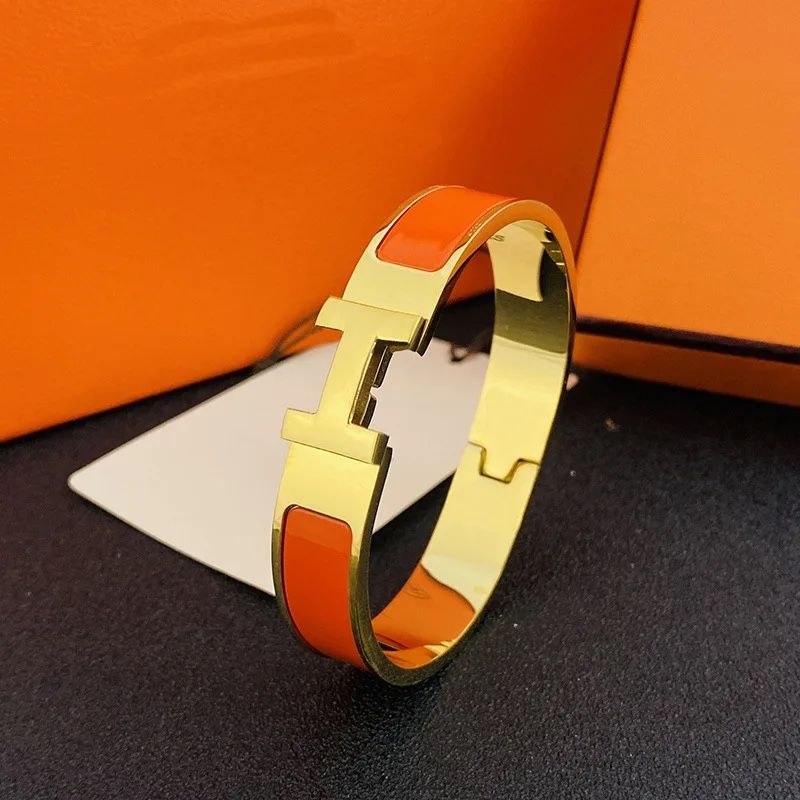 Click H PM Gold Plated ORANGE Enamel Bangle Bracelet - www  display picture 3