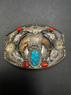 Vintage Navajo James Prewitt Sterling Silver Belt Buckle