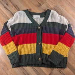 Newbury Kustom 90s Style Button Up Multicolor Striped Cardigan