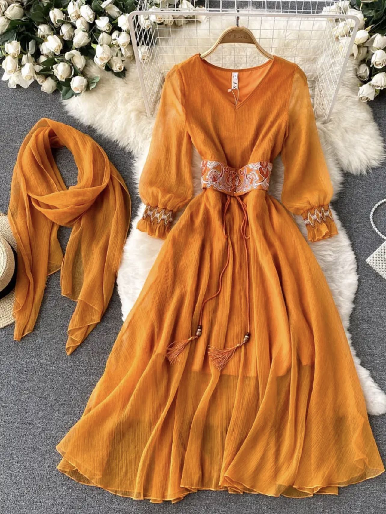 Small Size Yellow, Orange Color  Long Dress