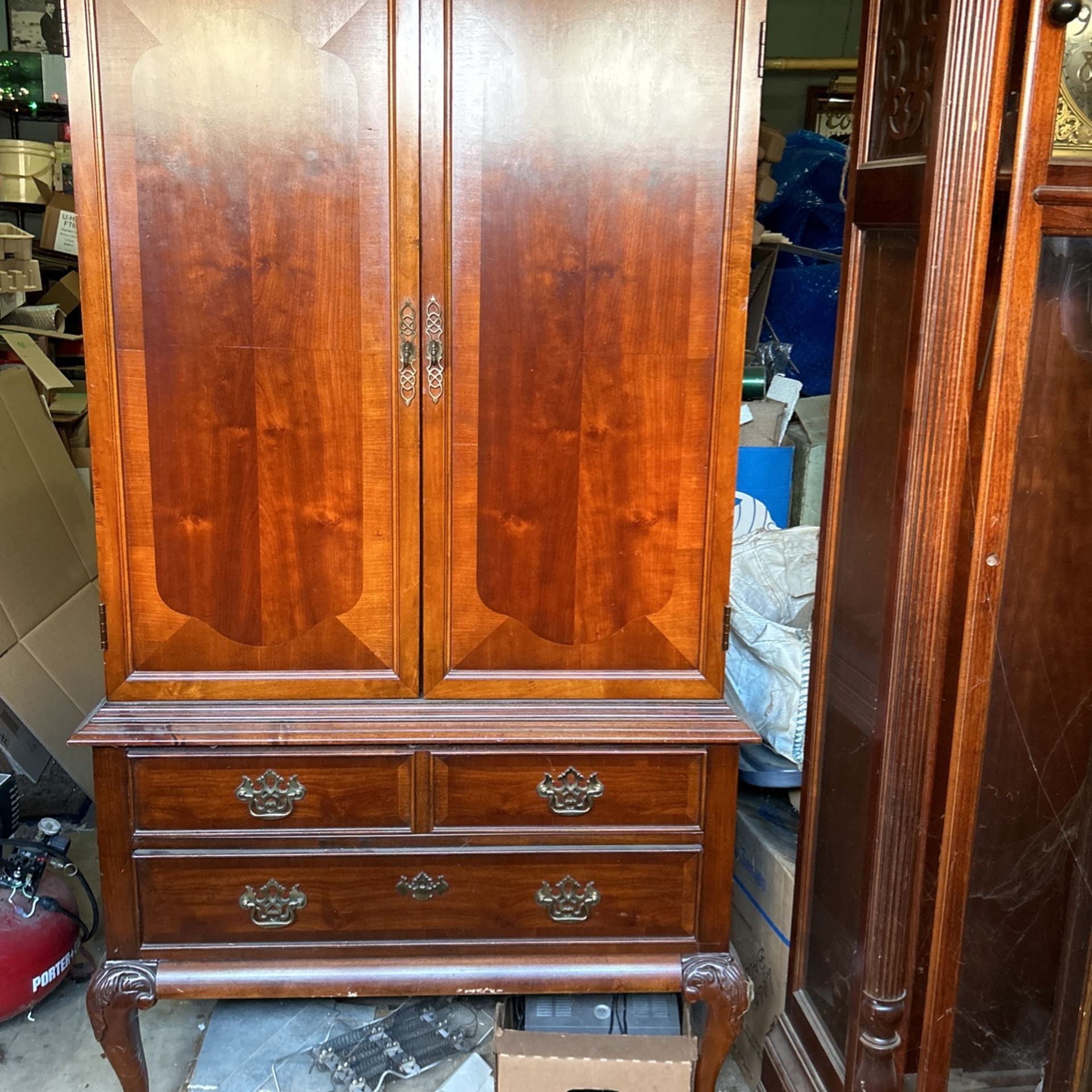 Vintage Solid Mahogany Wood Hutch Wardrobe Entertainment Center Cabinet