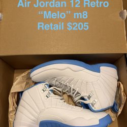 Air Jordan 12 Retro "White and University Blue" (“Melo”) Size m8