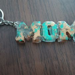 Handmade Multicolor Gold and Green Glitter MOM Keychain