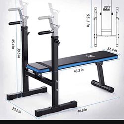 Weight Bench with Barbell Rack Folding, Weight Lifting Bench with Dip Station for Home Gym, Strength Training Multiuse Workout Bench