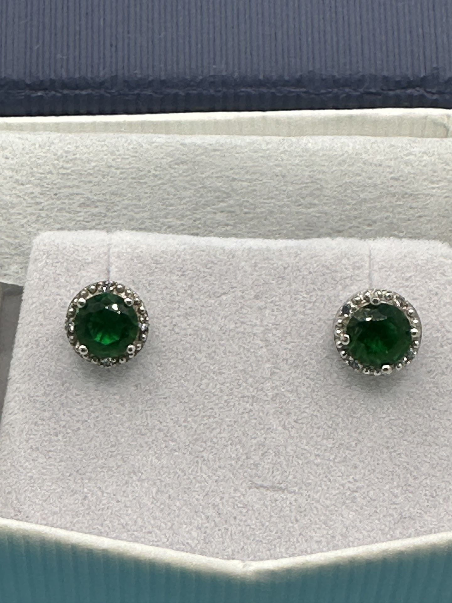 New Emerald Round 2.00 Carat Stud Earrings Sterling Silver 1.50 Grams Total
