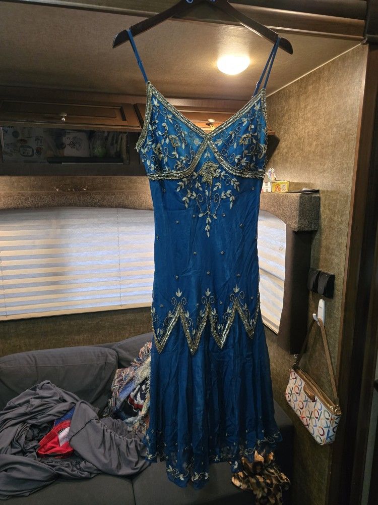 Teal And Gold Lace Dress