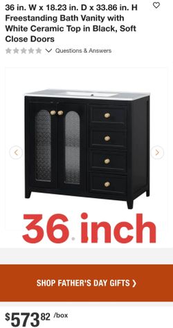 36 in. W x 18.23 in. D x 33.86 in. H Freestanding Bath Vanity with White Ceramic Top in Black, Soft Close Doors