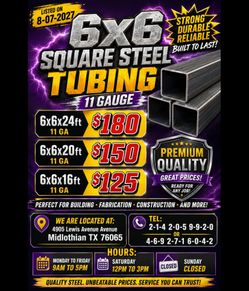 6x6x20ft steel tubings only $150