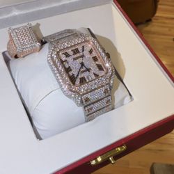 Luxury  Watch And Ring Gentlemen Set  Vvs Moisanite 