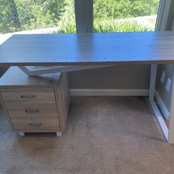 Light Wood Desk with Drawer Unit