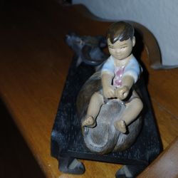 Vintage Chinese Mudman Shiwan Boy Riding On Water Buffalo 