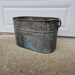 Antique Solid Copper Tub Planter Yard Art Piece