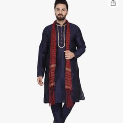 SKAVIJ Men's Art Silk Ethnic Kurta Pajama and Scarf Suit Festivals Season Party Dress Set